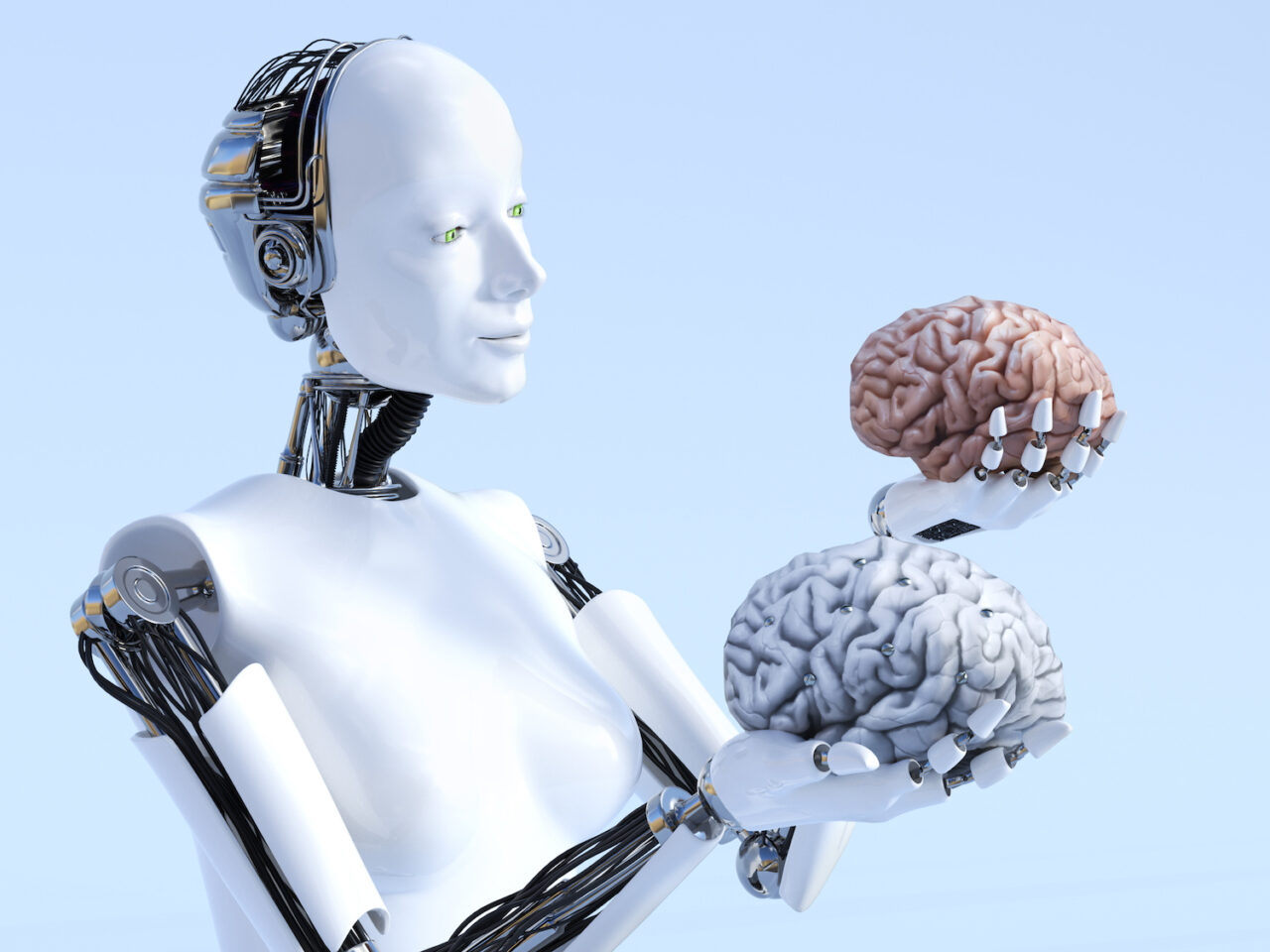 3D rendering of female robot artificial intelligence concept.
