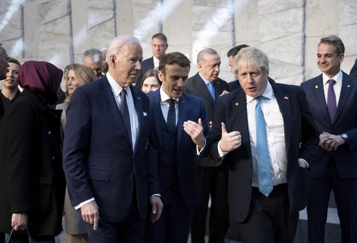 President Joe Biden, French President Emmanuel Macron and British Prime Minister Boris Johnson. Photo via AP.