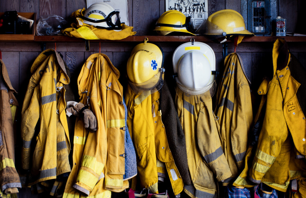 Firefighter Coats and Hard Hats