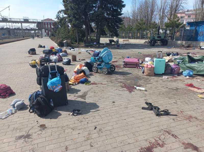 Bombed train station in Kramatorsk, Ukraine