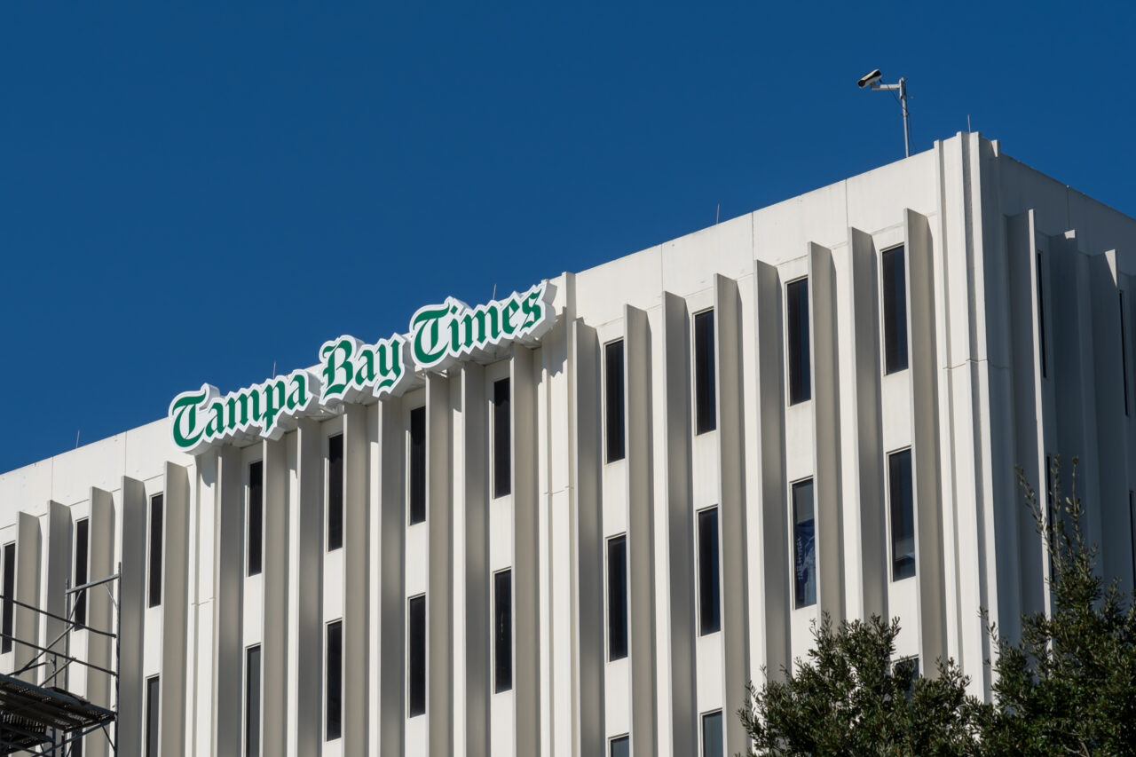 Tampa, FL, USA - January 8,  2022: Tampa Bay Times office buildi