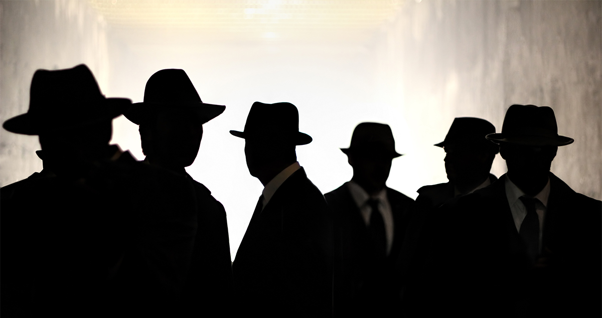 Men in fedora hats silhouette. Security, Privacy, Surveillance C
