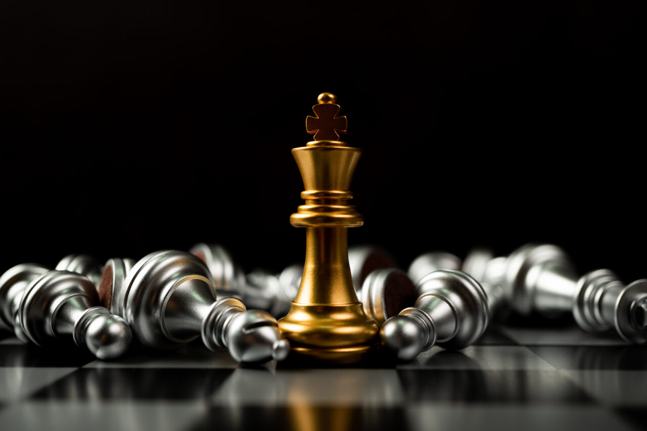 Golden King chess is last standing in the chess board, Concept o