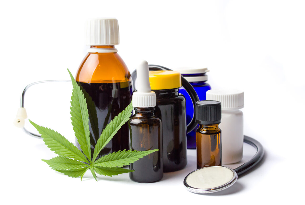 Marijuana and cannabis oil bottles isolated