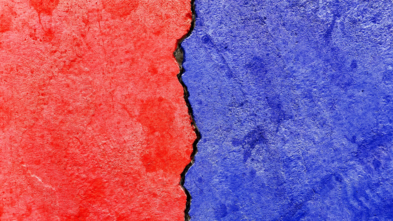 Closeup of red and blue colored background