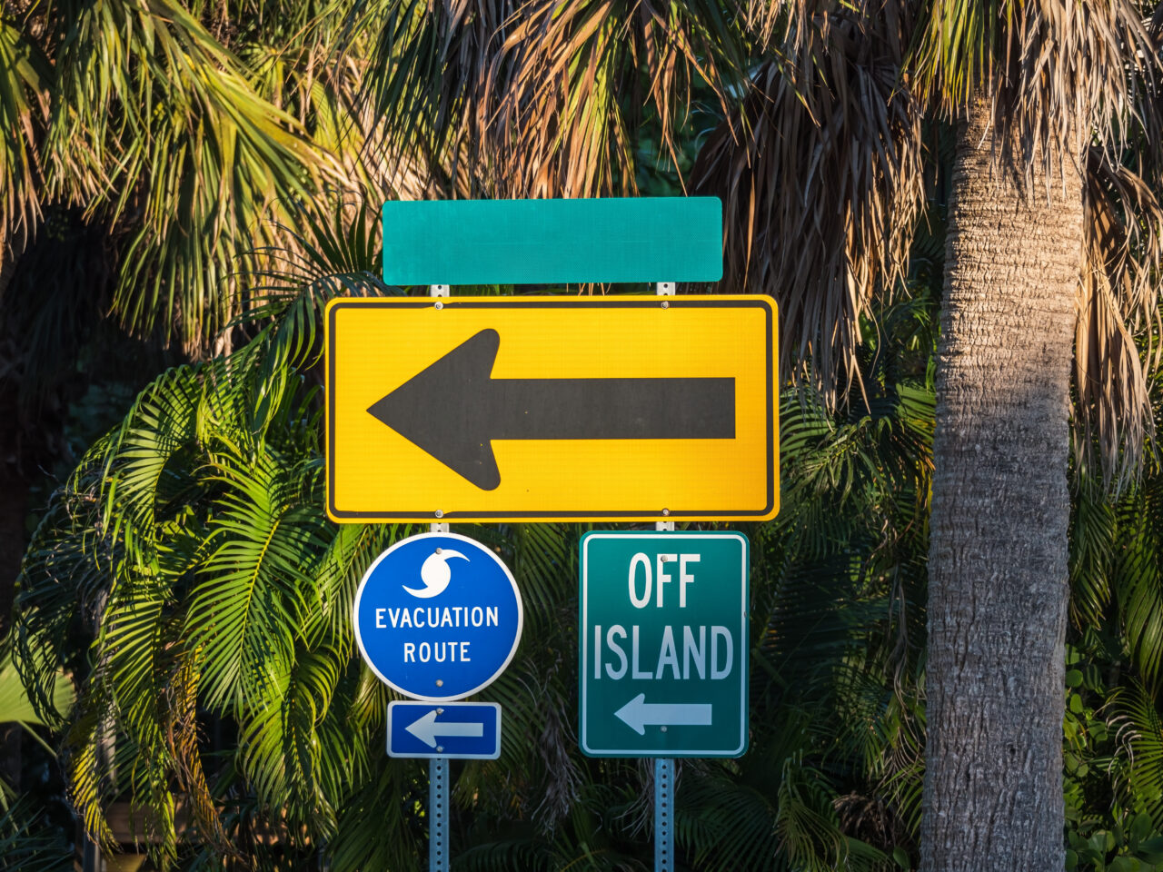 Hurricane Evacuation Route Sign with arrow, Florida
