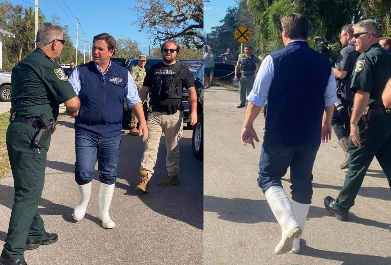 Ron DeSantis' White Boots Steal Focus As Ian Recovery Continues