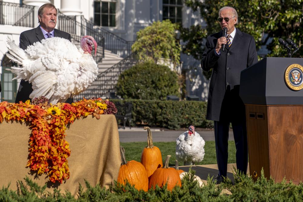 President Joe Biden partakes of the annual White House Thanksgiving tradition, pardoning two turkeys.