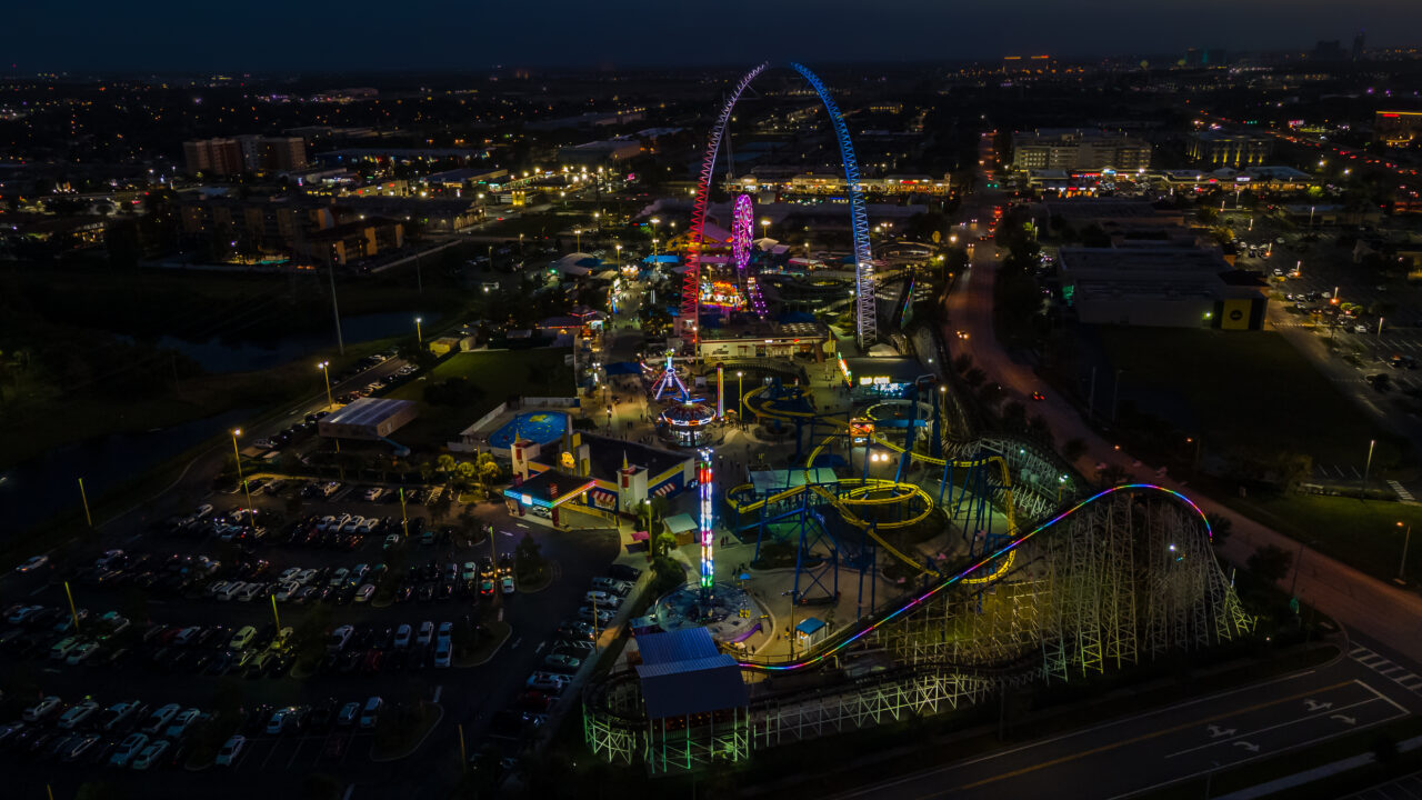 Amazing aerial view of an amusement park in Orlando Florida at n