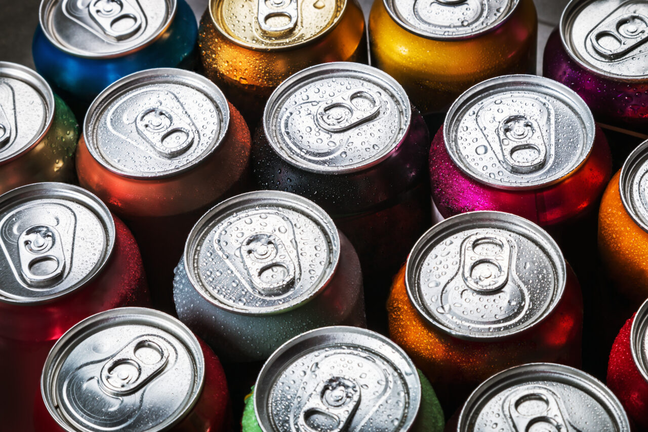 aluminum cans of soda background