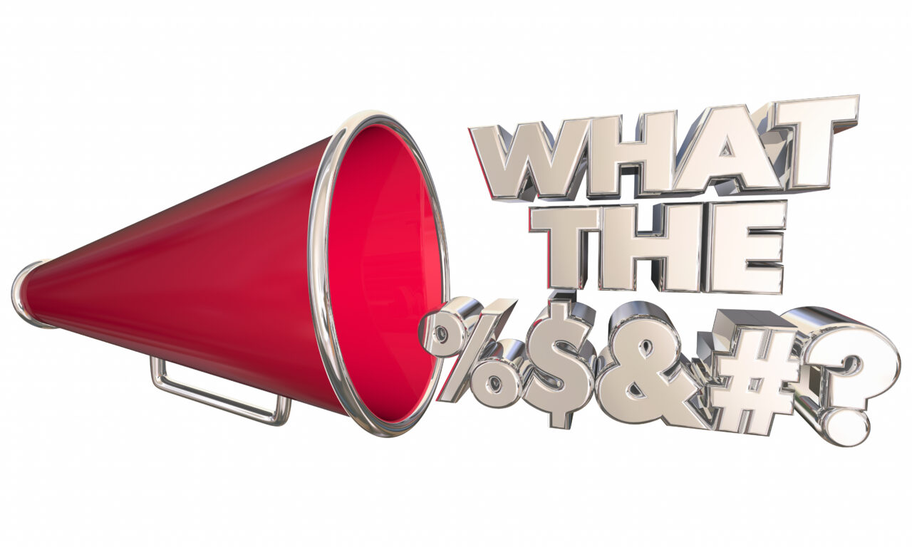 What the %$&#? Bullhorn Megaphone Words Question 3d Illustration