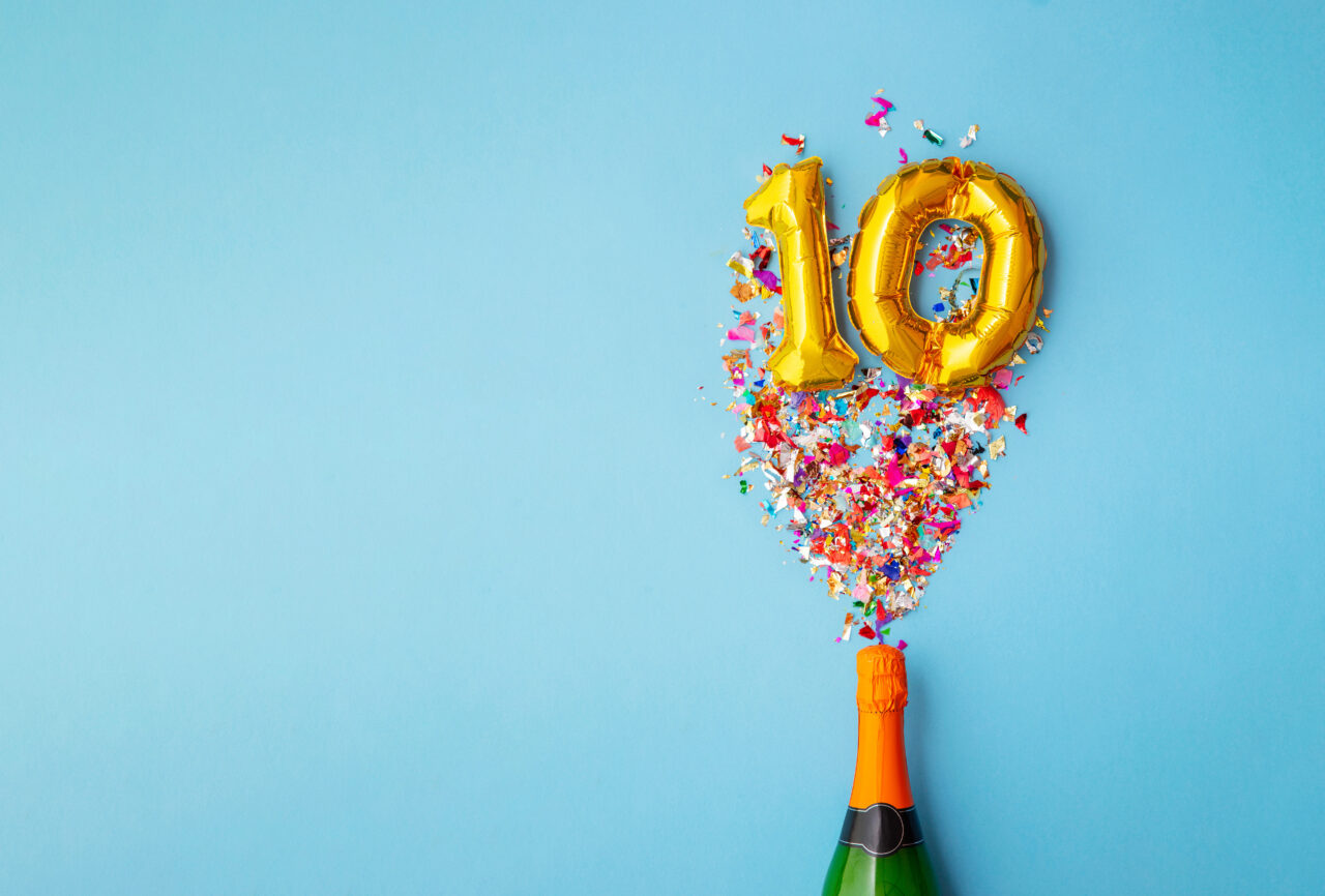 10th anniversary champagne bottle balloon pop