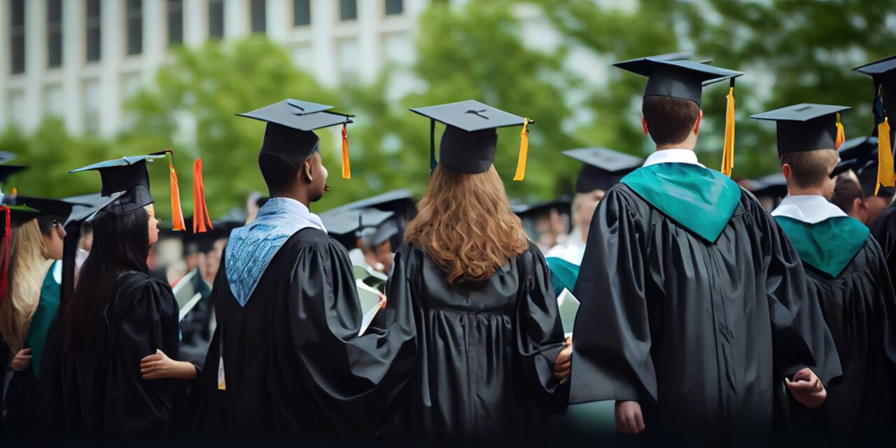 Graduation day--a crowd of people graduating with caps and gowns