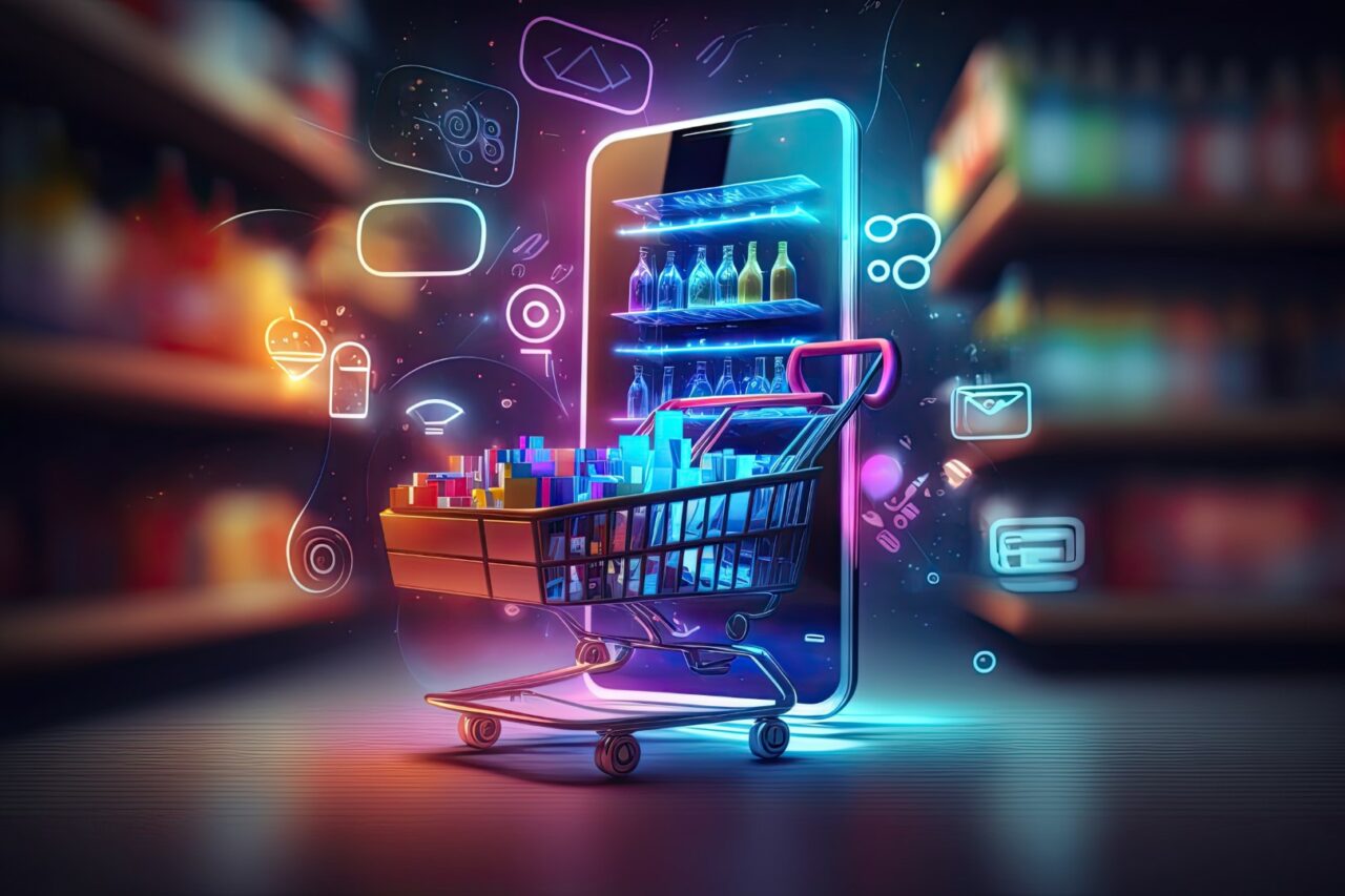Futuristic online shopping technology digital payment from mobil