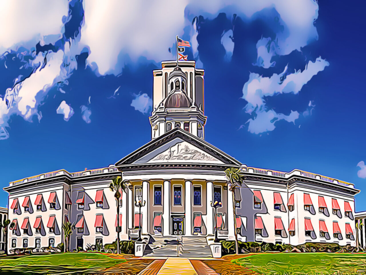 Historic Florida State Capitol Building with brightly colored st