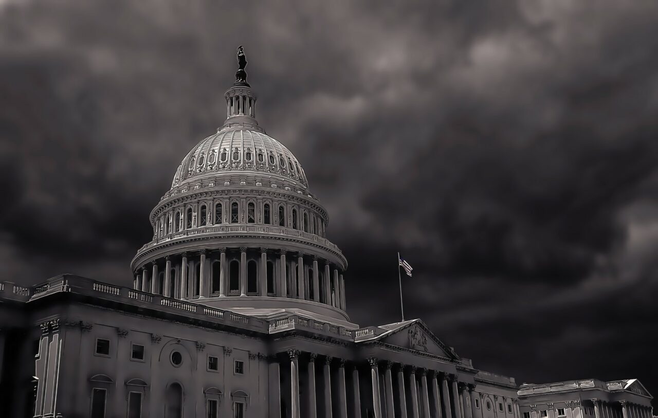 Dark storm clouds above the US Capitol in Washington DC