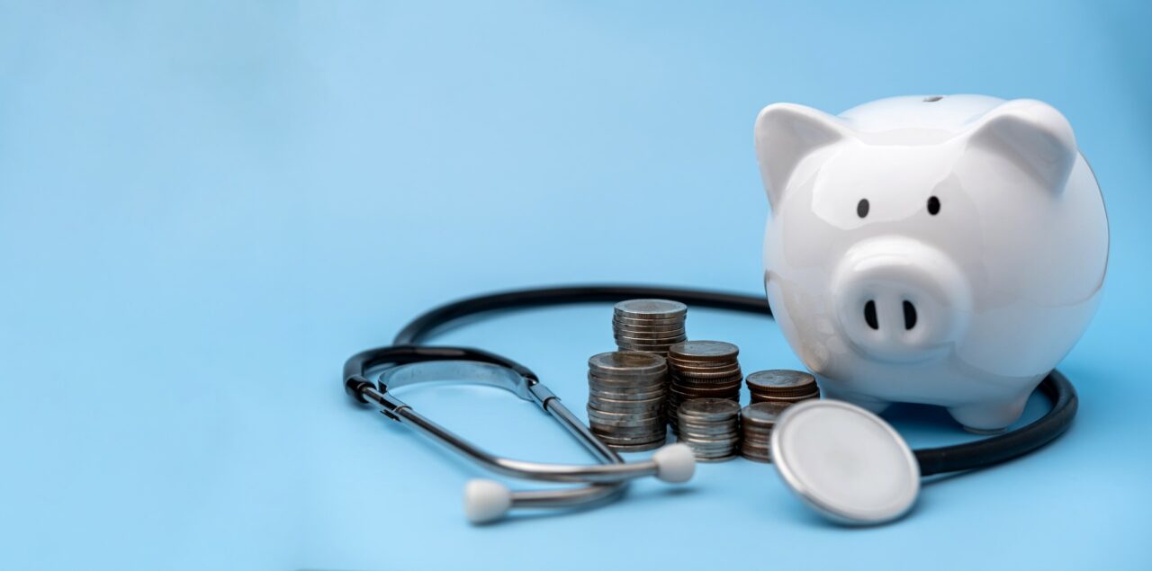 Financial Health Management Growth and Savings Concept with Piggy Bank and Money. Piggy Bank and Health Insurance Solutions and Medical Examination. Business investment assurance emergency medical.