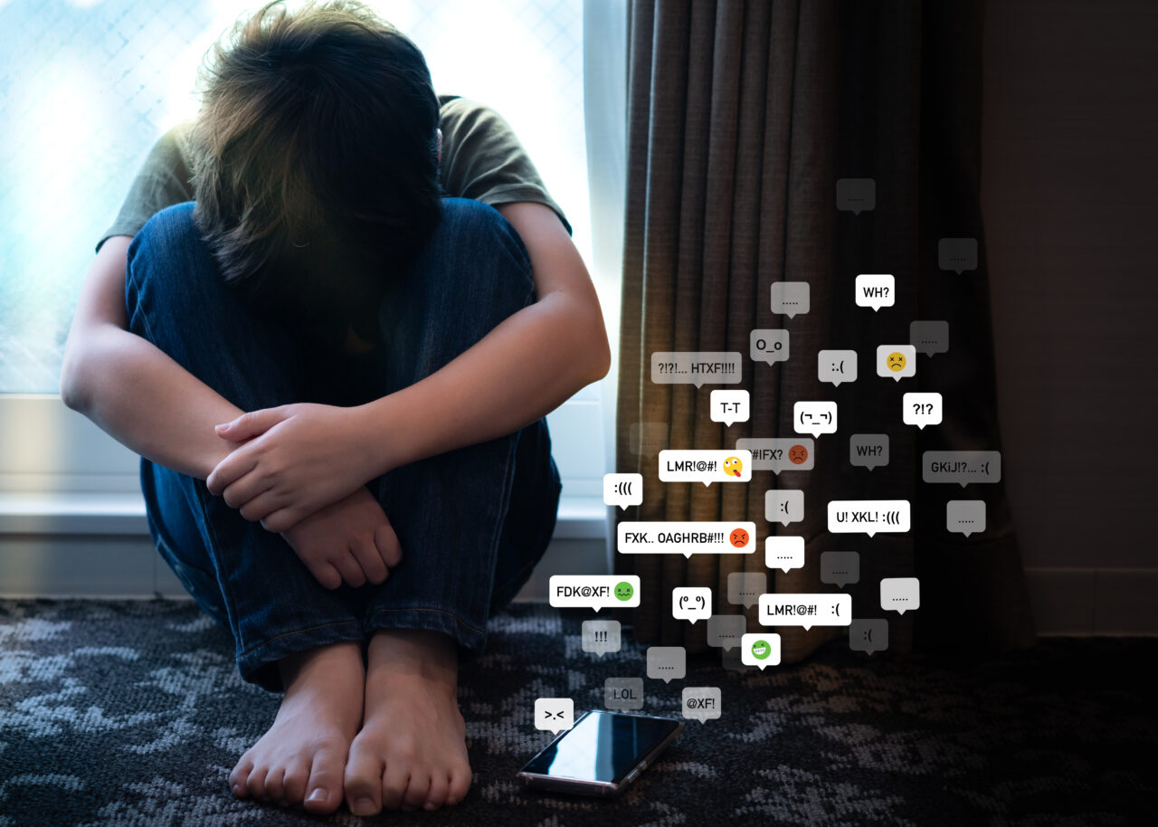 Cyberbullying - social media harassment concept. Young asian pre