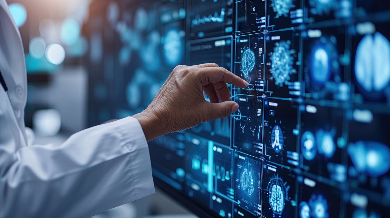 Modern technology in healthcare, medical diagnosis. Online medicine infographic concept. Artificial intelligence help integrate and analysis data about health patients.