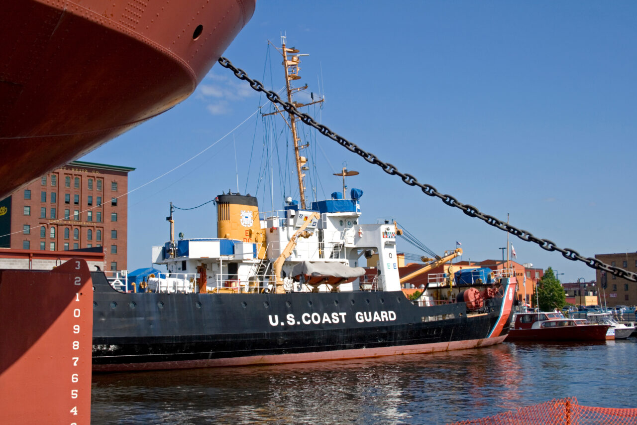 U.S. Coast Guard ship moored in the Port of Duluth.  Duluth Minnesota MN USA
