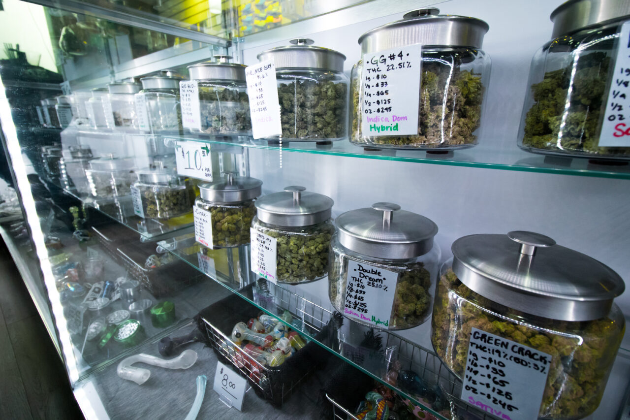 Selection of medical recreational cannabis at a legal retail store