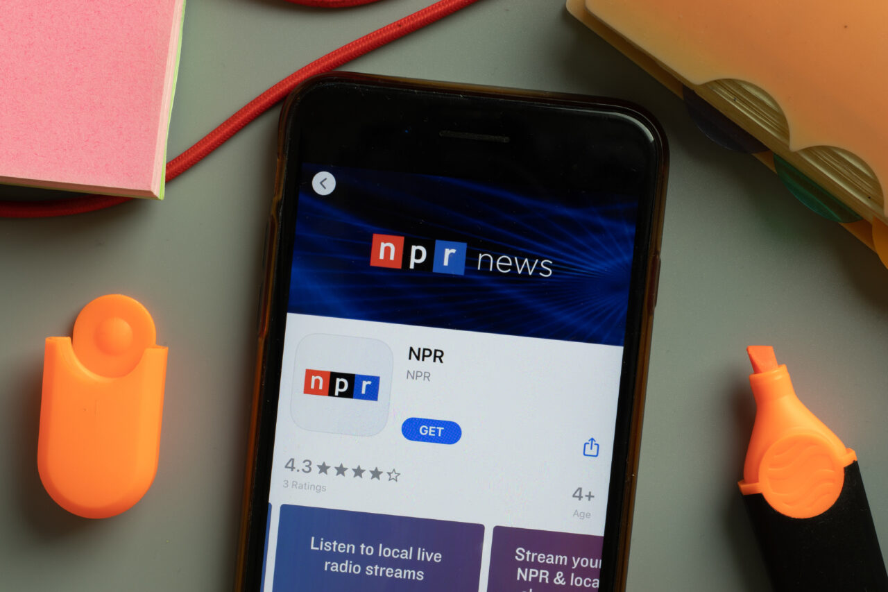 New York, USA - 29 September 2020: NPR mobile app logo on phone screen close up, Illustrative Editorial