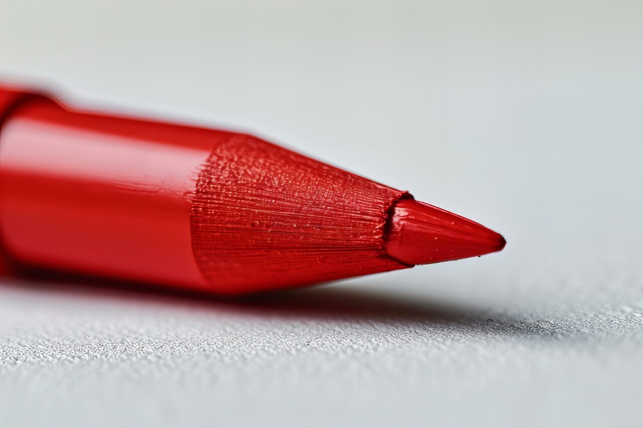 A red pen on a white surface