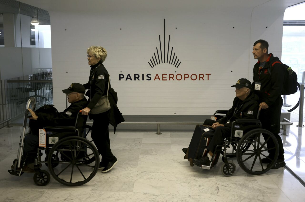 American D-Day veterans at Chalres de Gaulle airport June 1 2024 AP