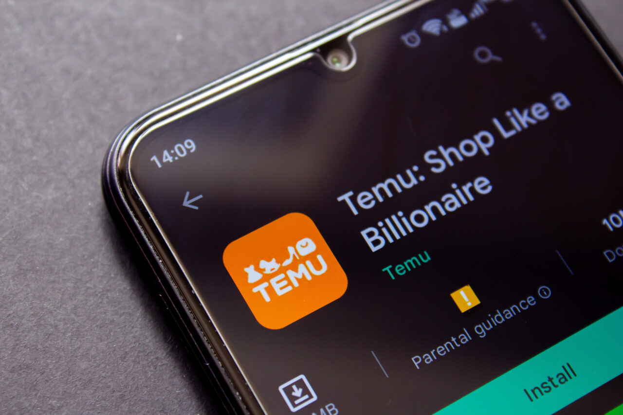 Temu Online Shopping android app displayed on a smartphone screen. Afyonkarahisar, Turkey - April 21, 2023.
