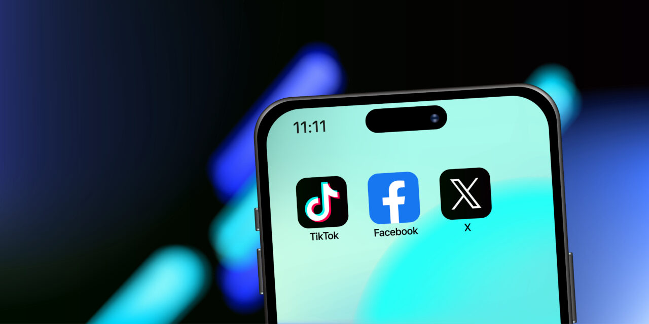 Ho Chi Minh City, Viet Nam - June 22, 2024 Illustration of smart phone with TikTok, Facebook, X, Twitter logo on dark background. Entertainment & social media app compare icon