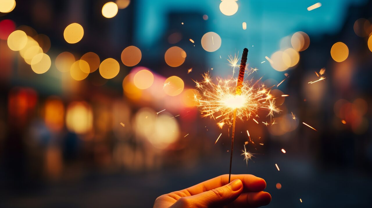 New Year's celebration with games and fireworks celebrating and celebrating