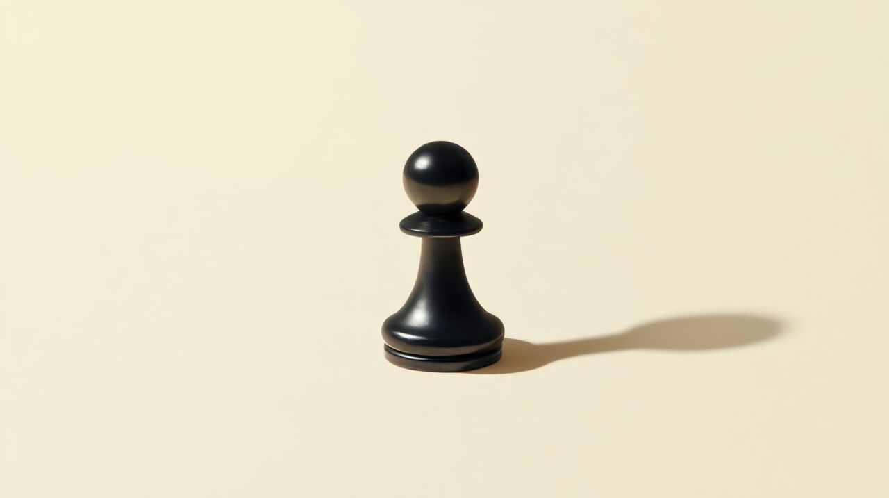 Strategic Beginnings Depicted by Black Chess Pawn on Cream-Colored Studio Background