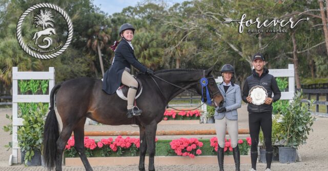 Ella with her horse, Chrisma, and her trainers Kallie Schafers and Colby Pott.