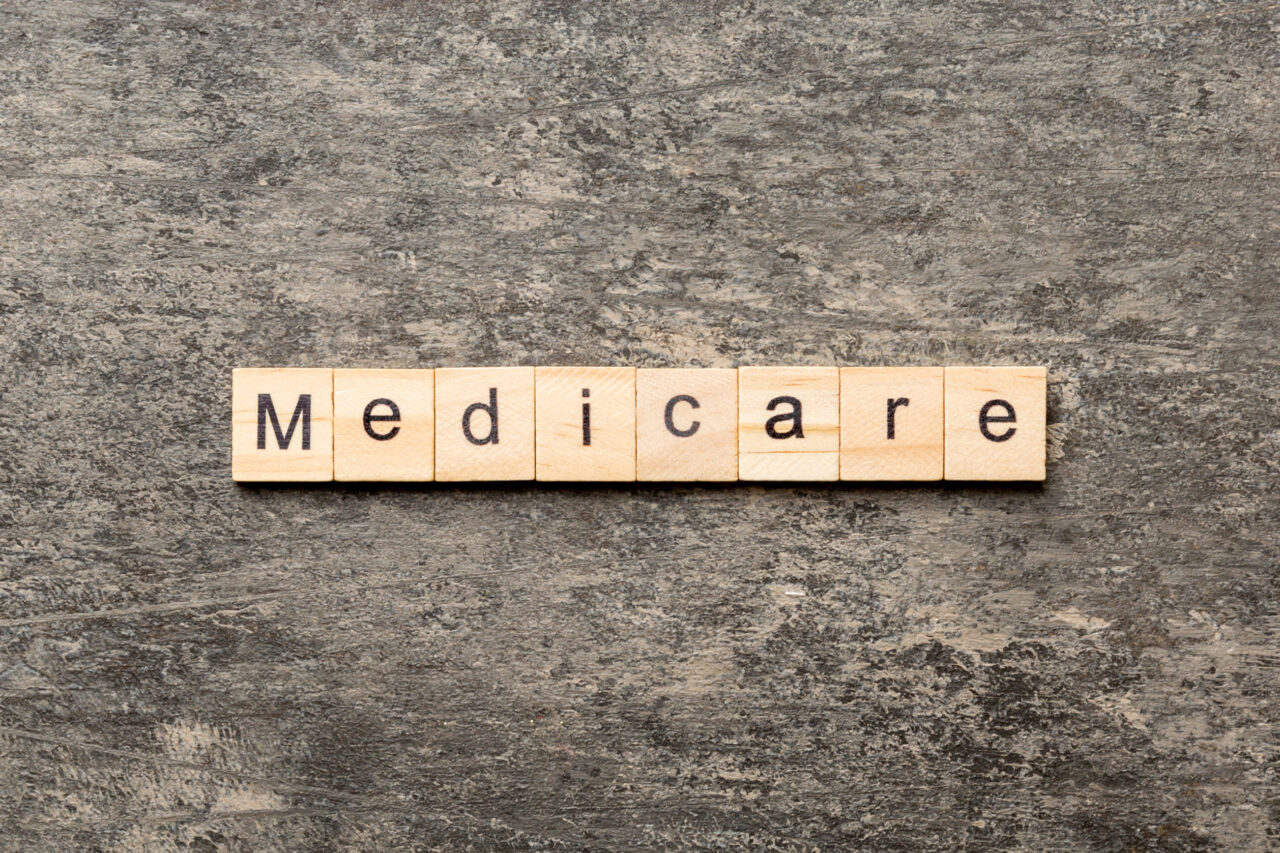 medicare word written on wood block. medicare text on table, concept