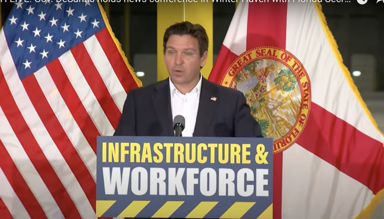 Gov. Ron DeSantis speaks March 10, 2025 at Winter Haven press conference.