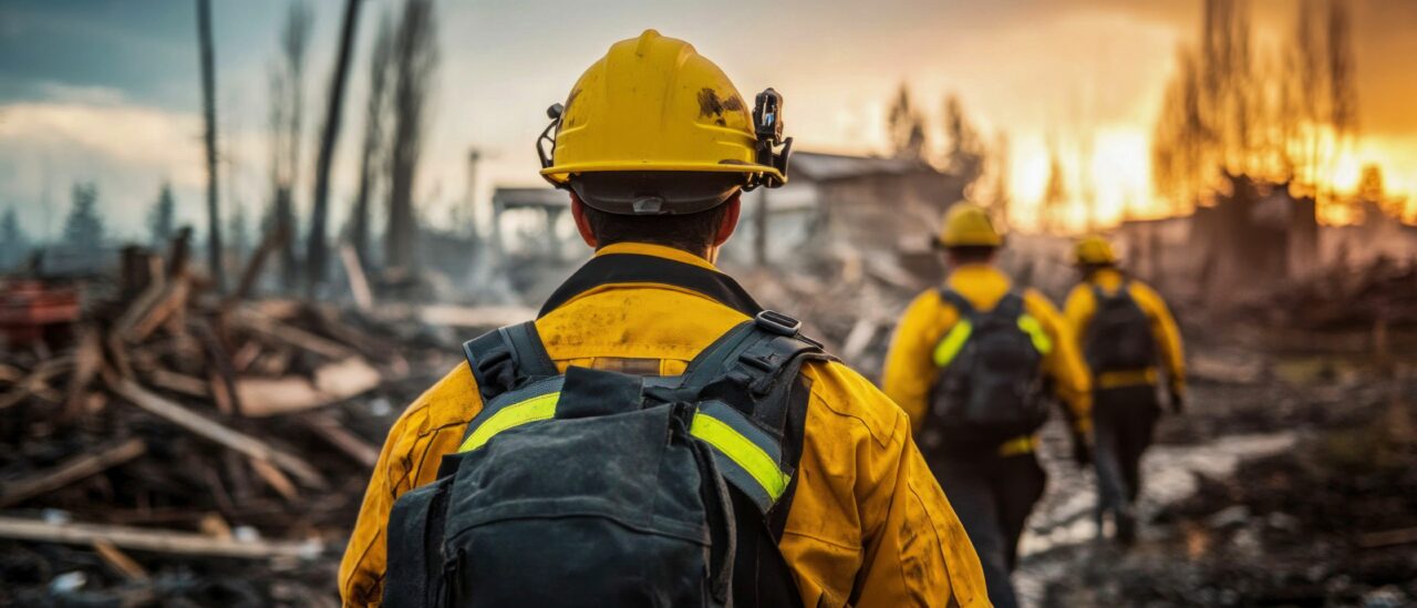 Firefighters at a Disaster Site in Full Gear