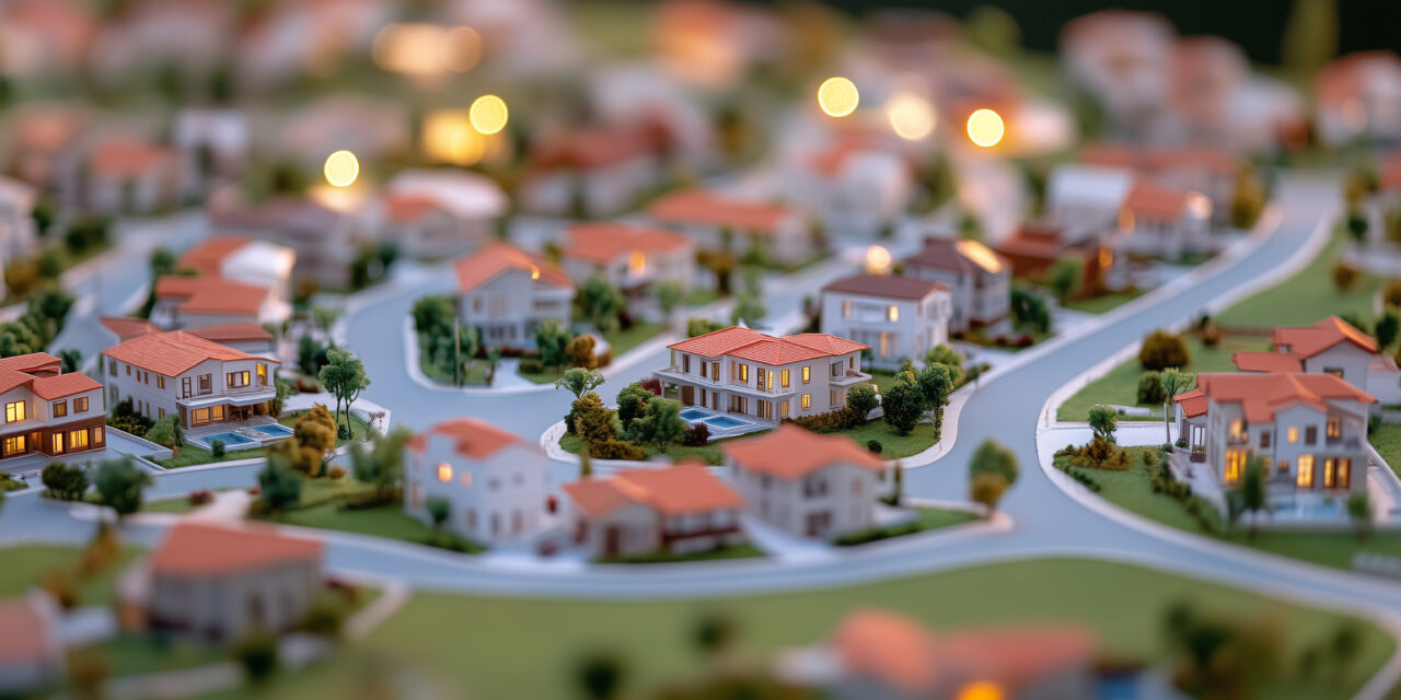 Model showcasing a planned residential real estate development with intricate details and layout