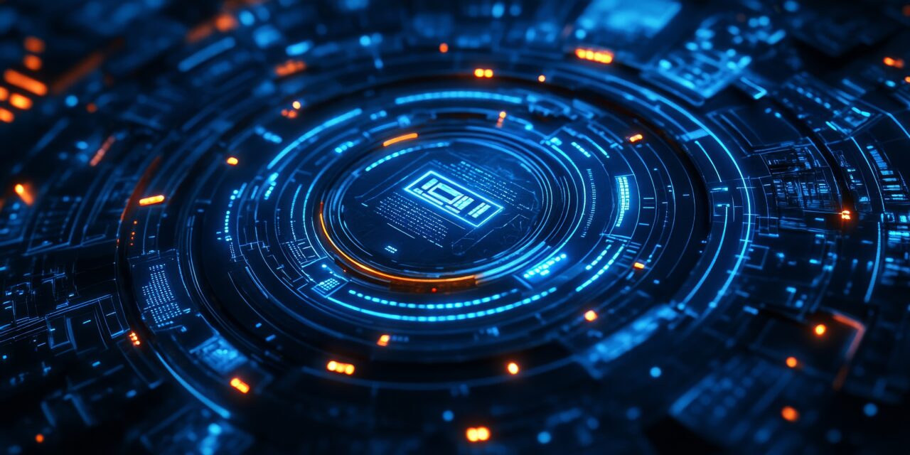 Professional In Blue Exploring Cyber Insurance Digital Interface for Protecting Against Online Risks and Security Breaches, Generative AI