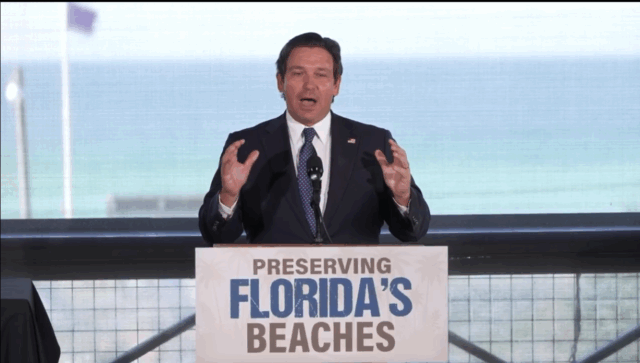 Image via Rumble. Ron DeSantis speaks in Walton County