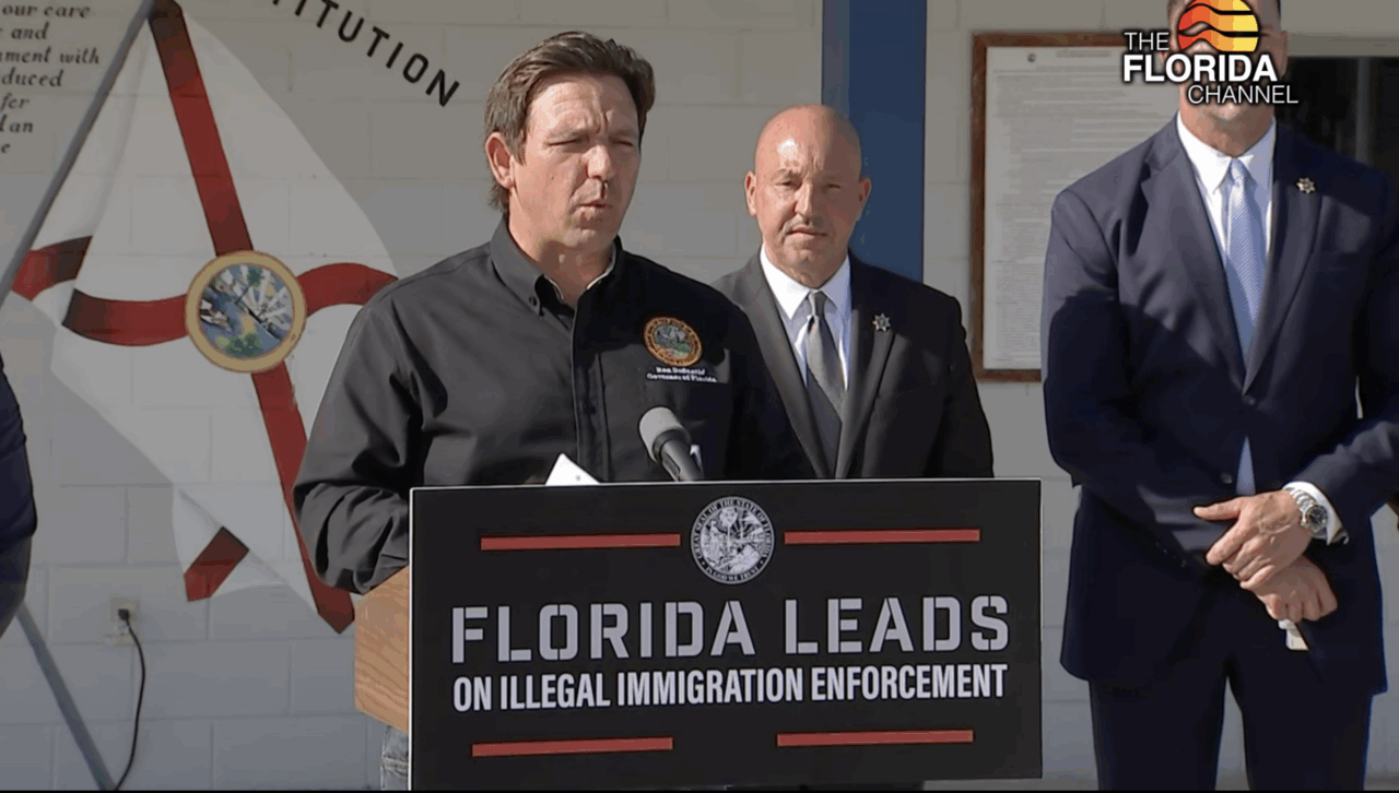Gov. Ron DeSantis announces Baker County detention center at Aug. 14, 2025 press conference. Image via Florida Channel.