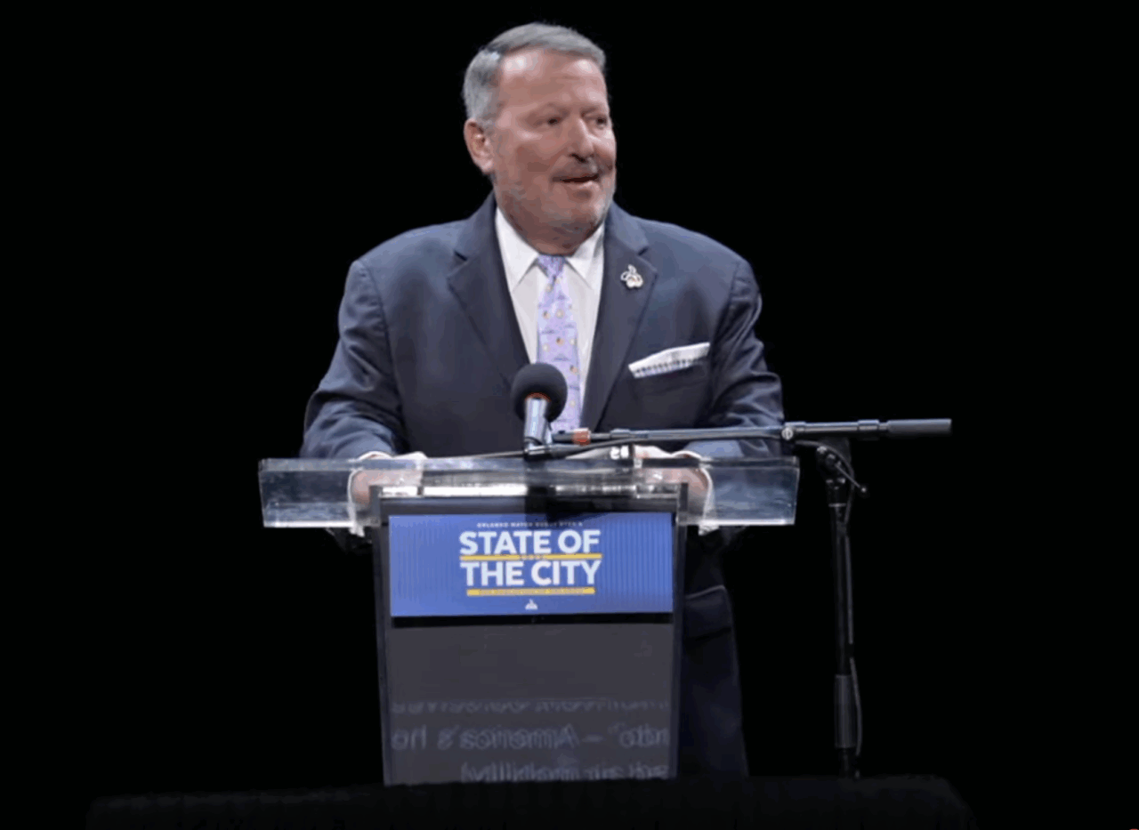 Orlando Mayor Buddy Dyer speaks Aug. 19, 2025 during his annual State of the City address.
