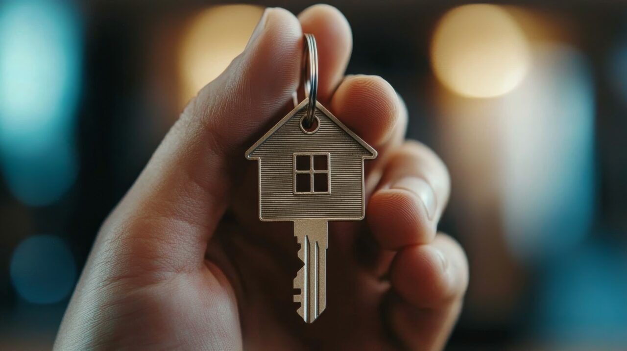 The moment of joy: holding a key to a new home.