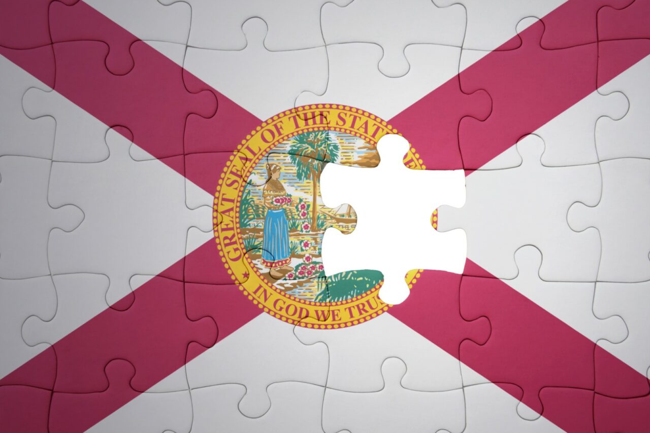 puzzle with the national flag of florida state and usa dollar banknote. finance concept
